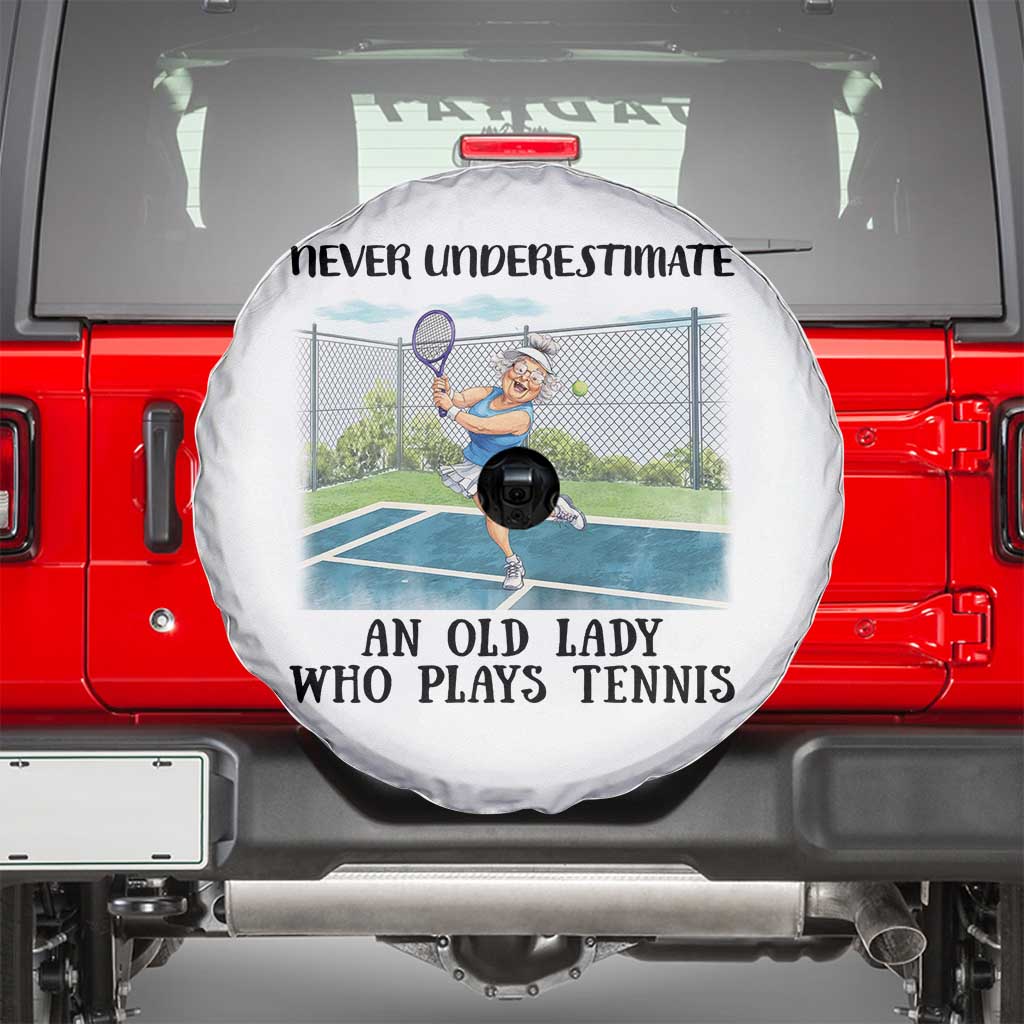Funny Grandma Tennis Player Gift Spare Tire Cover Never Underestimate An Old Lady TS12 White Print Your Wear