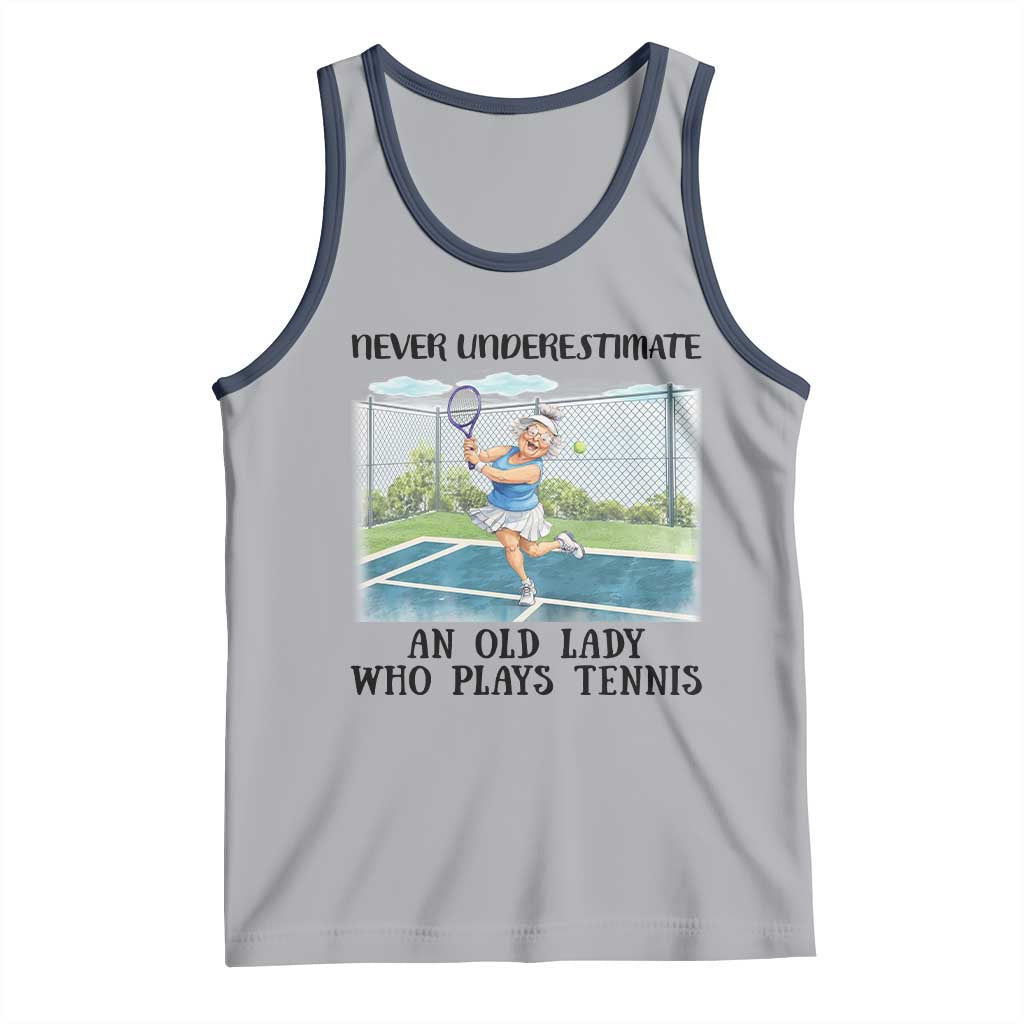 Funny Grandma Tennis Player Gift Tank Top Never Underestimate An Old Lady TS12 Athletic Heather Navy Print Your Wear
