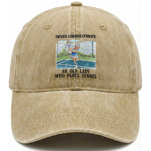 Funny Grandma Tennis Player Gift Washed Cotton Baseball Cap Never Underestimate An Old Lady TS12 Print Your Wear