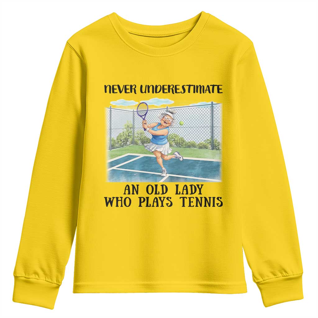 Funny Grandma Tennis Player Gift Youth Sweatshirt Never Underestimate An Old Lady TS12 Daisy Print Your Wear