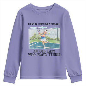 Funny Grandma Tennis Player Gift Youth Sweatshirt Never Underestimate An Old Lady TS12 Violet Print Your Wear