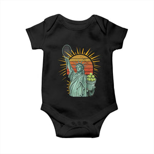 Funny Statue Of Liberty Tennis Player Baby Onesie Patriotic Sports Lover TS12 Black Print Your Wear