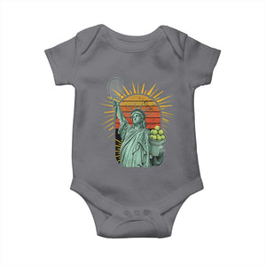 Funny Statue Of Liberty Tennis Player Baby Onesie Patriotic Sports Lover TS12 Charcoal Print Your Wear