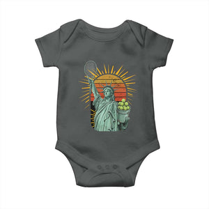 Funny Statue Of Liberty Tennis Player Baby Onesie Patriotic Sports Lover TS12 Dark Heather Print Your Wear
