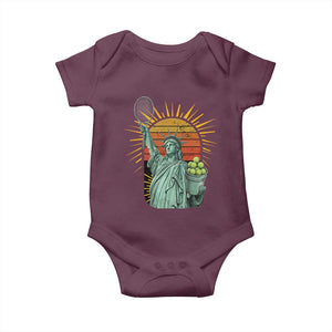 Funny Statue Of Liberty Tennis Player Baby Onesie Patriotic Sports Lover TS12 Maroon Print Your Wear