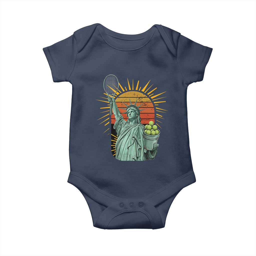 Funny Statue Of Liberty Tennis Player Baby Onesie Patriotic Sports Lover TS12 Navy Print Your Wear
