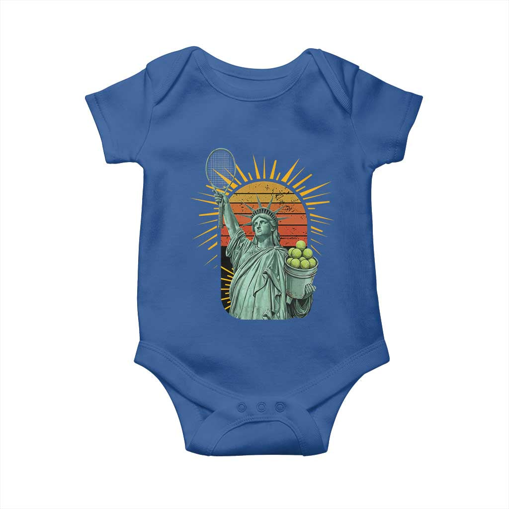 Funny Statue Of Liberty Tennis Player Baby Onesie Patriotic Sports Lover TS12 Royal Blue Print Your Wear