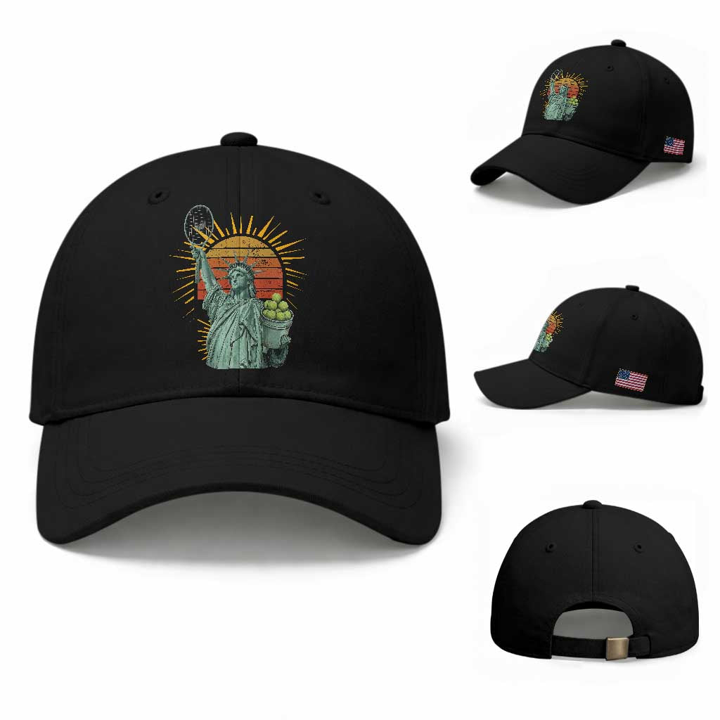 Funny Statue Of Liberty Tennis Player Baseball Cap Patriotic Sports Lover TS12 Baseball Cap Universal Fit Black Print Your Wear