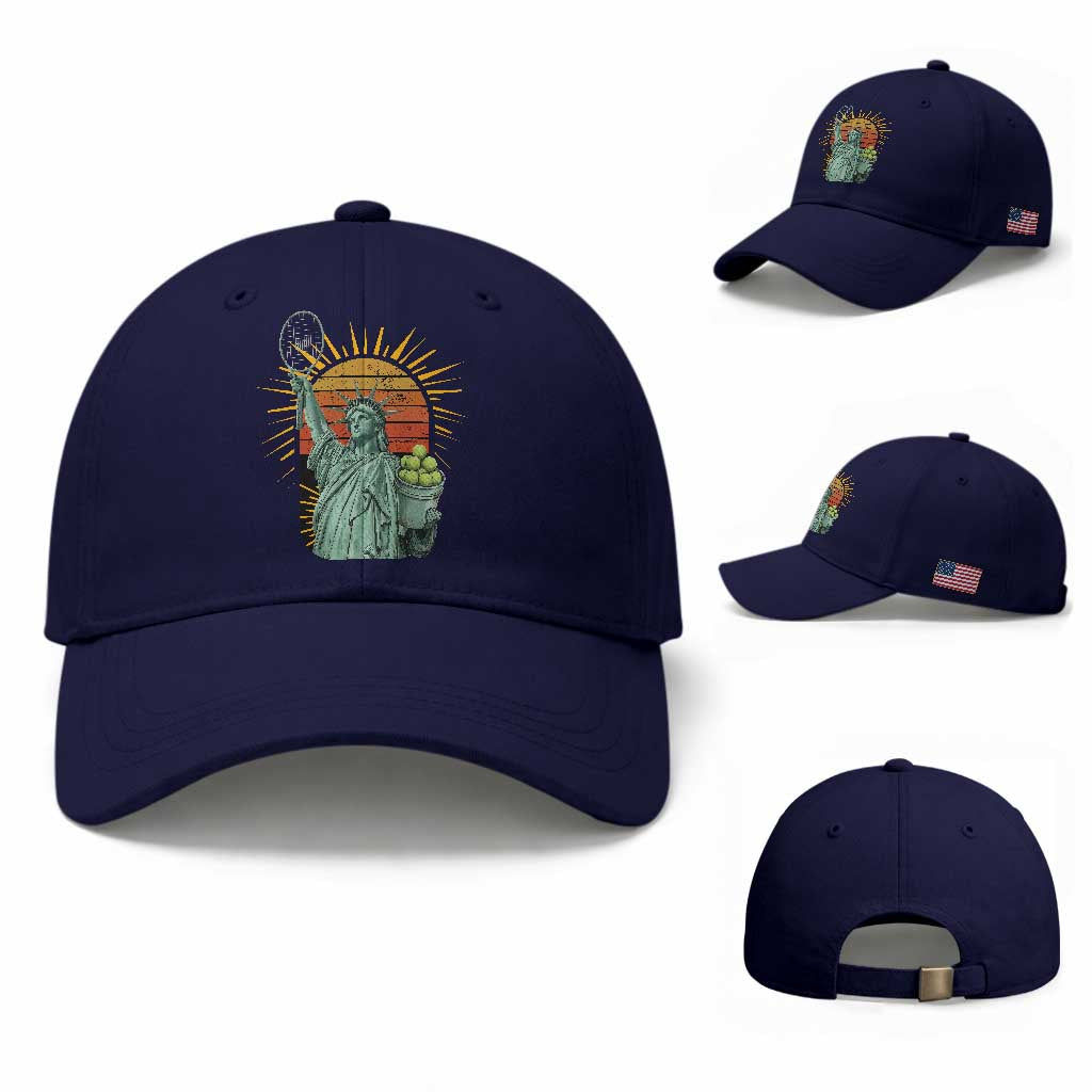 Funny Statue Of Liberty Tennis Player Baseball Cap Patriotic Sports Lover TS12 Baseball Cap Universal Fit Dark Blue Print Your Wear