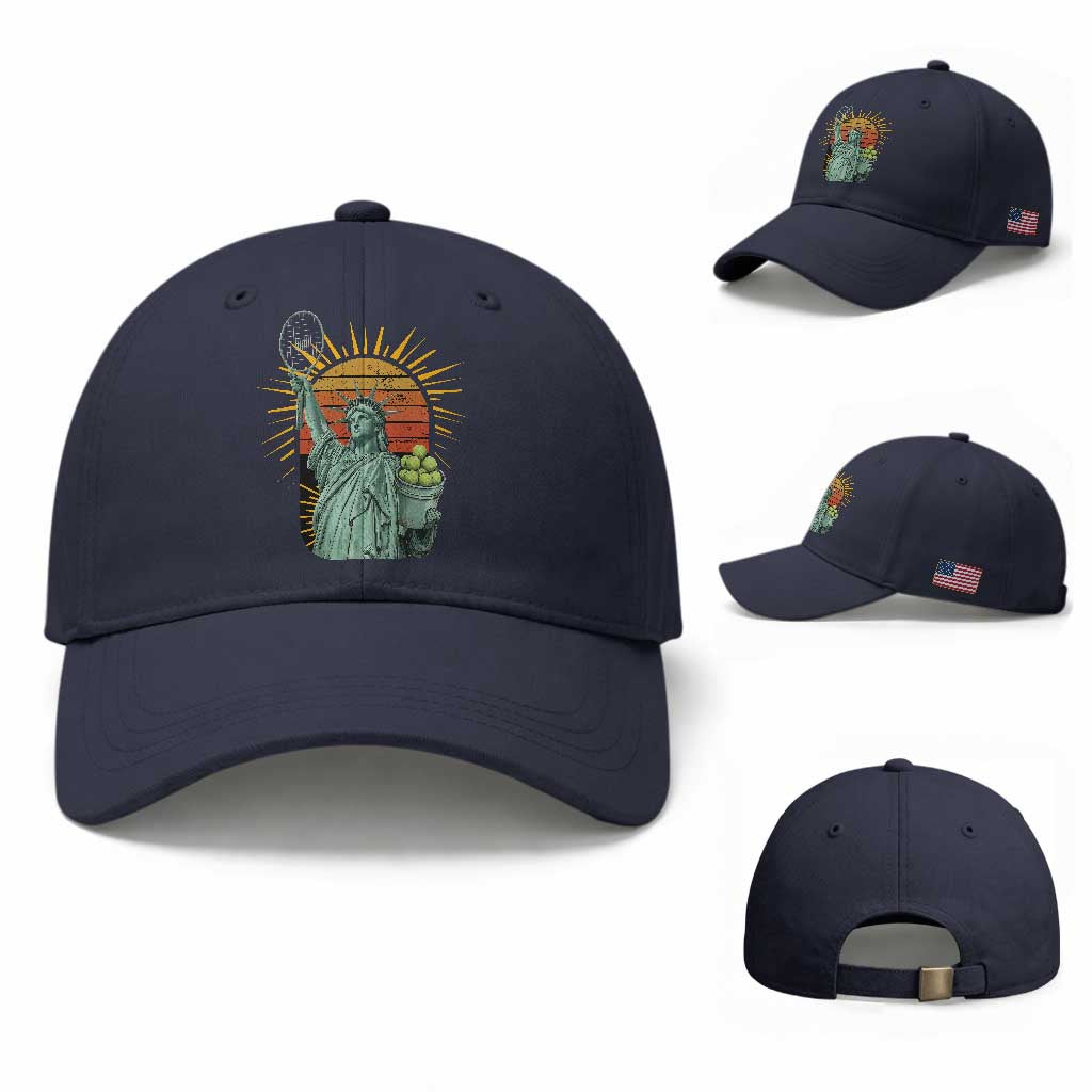 Funny Statue Of Liberty Tennis Player Baseball Cap Patriotic Sports Lover TS12 Baseball Cap Universal Fit Navy Print Your Wear