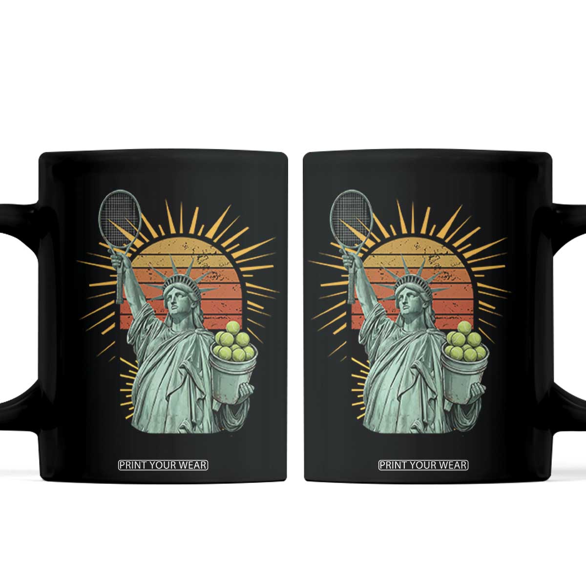 Funny Statue Of Liberty Tennis Player Coffee Mug Patriotic Sports Lover TS12 Black Print Your Wear