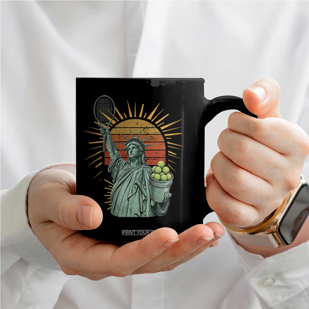 Funny Statue Of Liberty Tennis Player Coffee Mug Patriotic Sports Lover TS12 Print Your Wear