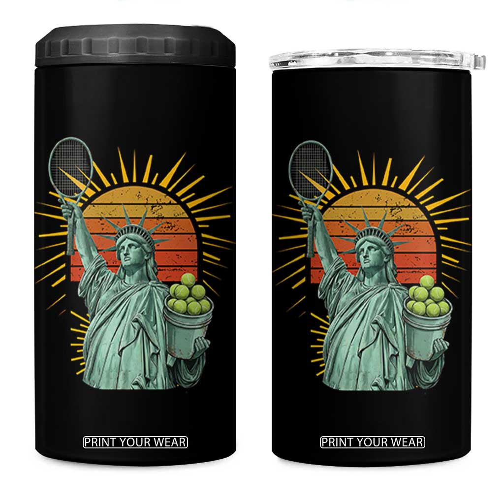 Funny Statue Of Liberty Tennis Player 4 in 1 Can Cooler Tumbler Patriotic Sports Lover TS12 One Size: 16 oz Black Print Your Wear