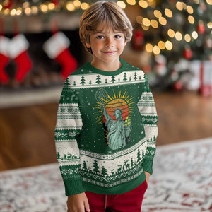 Funny Statue Of Liberty Tennis Player Ugly Christmas Sweater Patriotic Sports Lover TS12 Forest Green Beige Print Your Wear