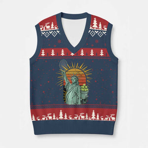 Funny Statue Of Liberty Tennis Player V-Neck Knit Sweater Vest Patriotic Sports Lover TS12 Navy Red Print Your Wear