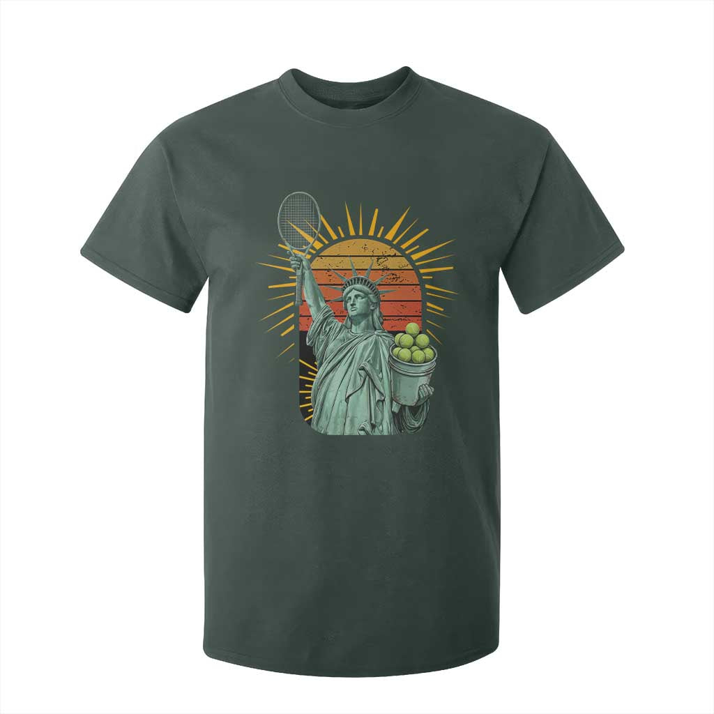 Funny Statue Of Liberty Tennis Player T Shirt For Kid Patriotic Sports Lover TS12 Dark Forest Green Print Your Wear