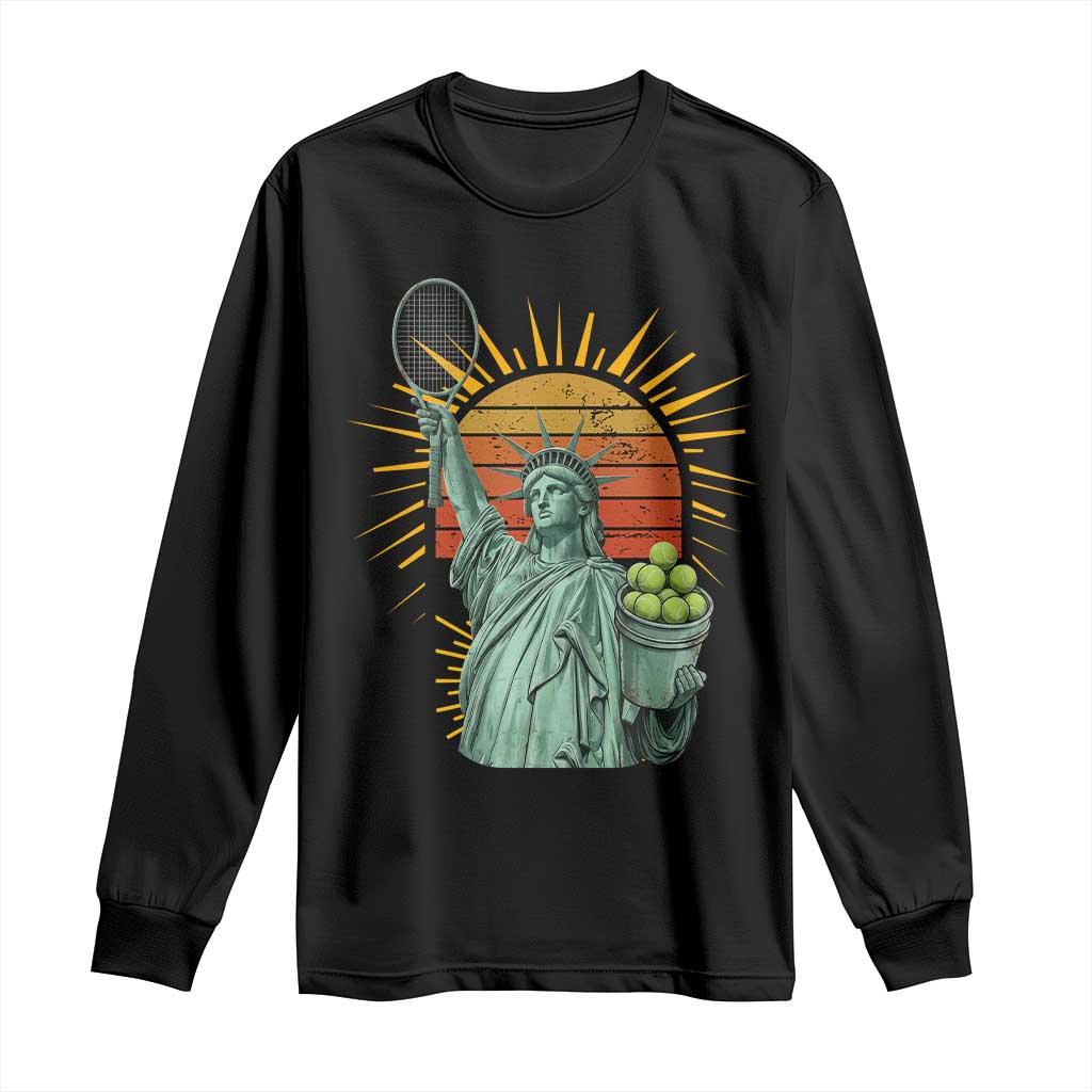 Funny Statue Of Liberty Tennis Player Long Sleeve Shirt Patriotic Sports Lover TS12 Black Print Your Wear