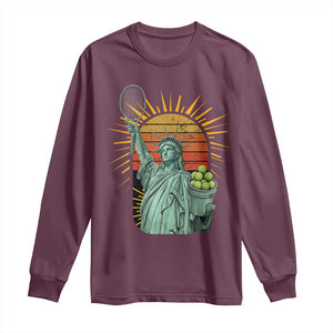 Funny Statue Of Liberty Tennis Player Long Sleeve Shirt Patriotic Sports Lover TS12 Maroon Print Your Wear