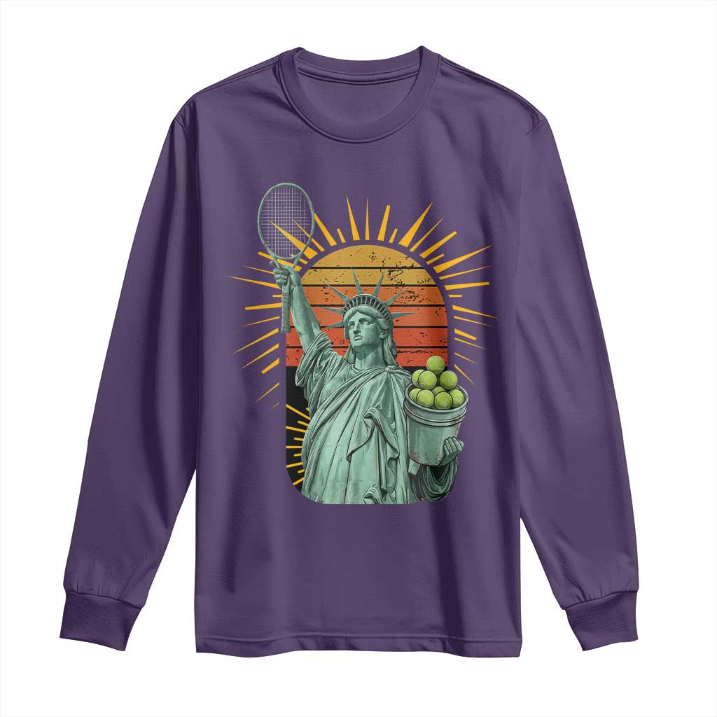 Funny Statue Of Liberty Tennis Player Long Sleeve Shirt Patriotic Sports Lover TS12 Purple Print Your Wear