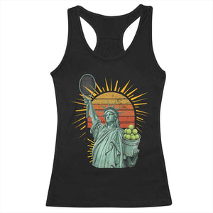 Funny Statue Of Liberty Tennis Player Racerback Tank Top Patriotic Sports Lover TS12 Black Print Your Wear