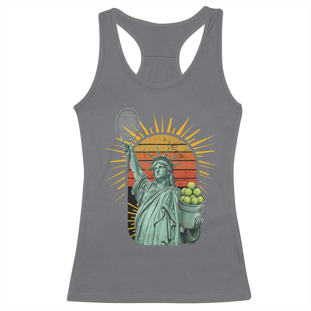 Funny Statue Of Liberty Tennis Player Racerback Tank Top Patriotic Sports Lover TS12 Charcoal Print Your Wear