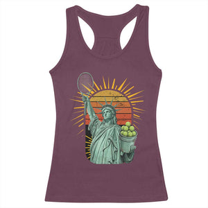 Funny Statue Of Liberty Tennis Player Racerback Tank Top Patriotic Sports Lover TS12 Maroon Print Your Wear