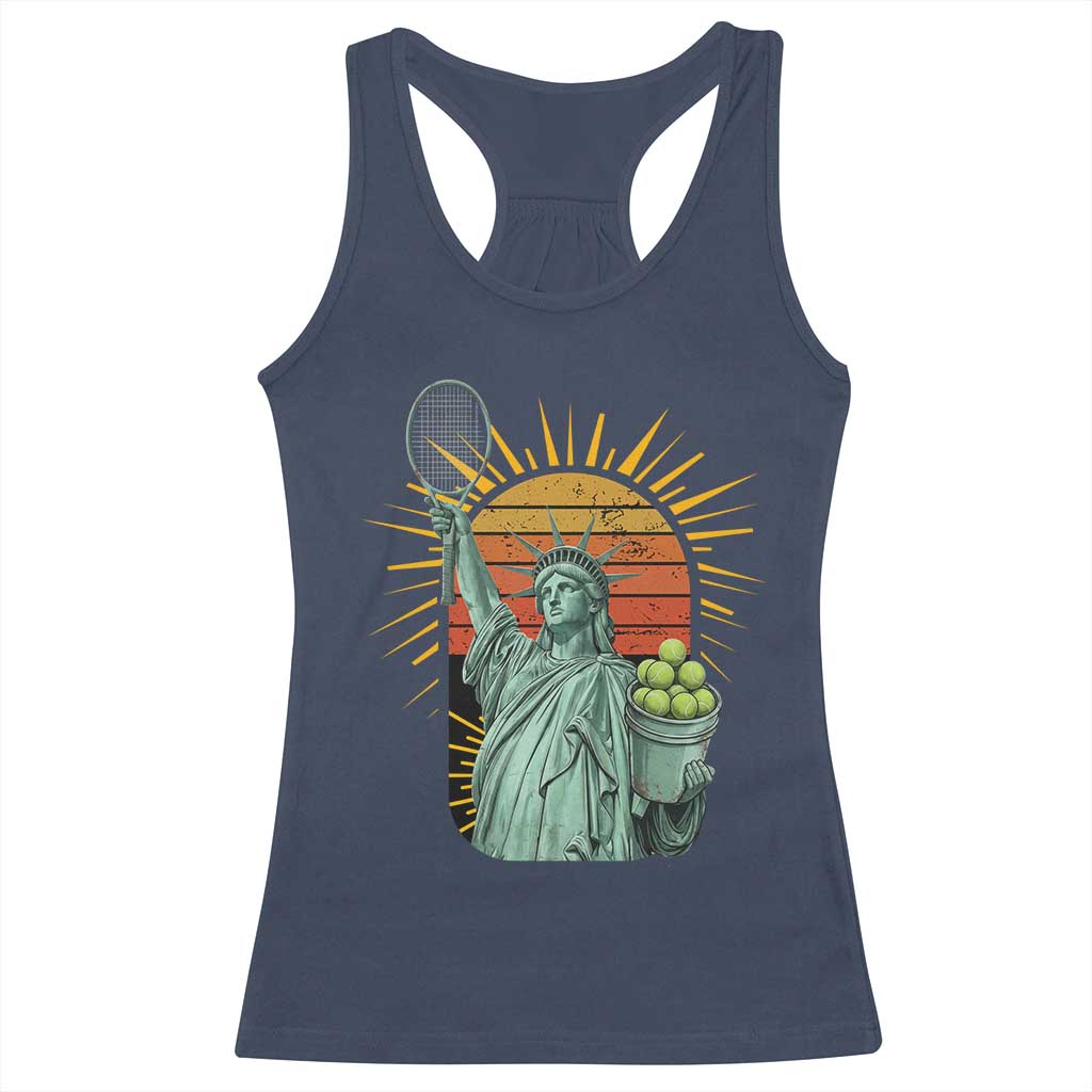 Funny Statue Of Liberty Tennis Player Racerback Tank Top Patriotic Sports Lover TS12 Navy Print Your Wear
