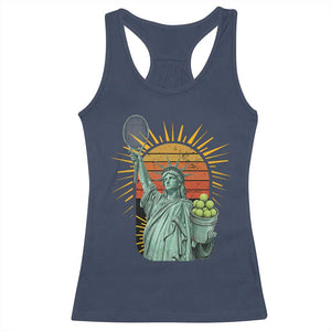 Funny Statue Of Liberty Tennis Player Racerback Tank Top Patriotic Sports Lover TS12 Navy Print Your Wear