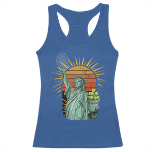 Funny Statue Of Liberty Tennis Player Racerback Tank Top Patriotic Sports Lover TS12 Royal Blue Print Your Wear