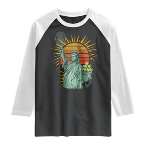 Funny Statue Of Liberty Tennis Player Raglan Shirt Patriotic Sports Lover TS12 Black White Print Your Wear