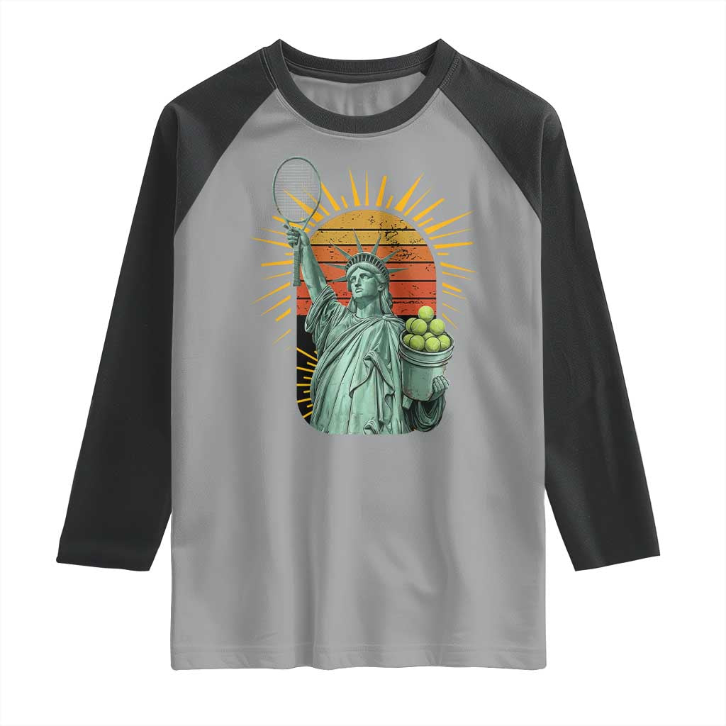 Funny Statue Of Liberty Tennis Player Raglan Shirt Patriotic Sports Lover TS12 Sport Gray Black Print Your Wear