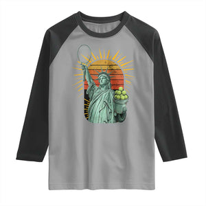 Funny Statue Of Liberty Tennis Player Raglan Shirt Patriotic Sports Lover TS12 Sport Gray Black Print Your Wear