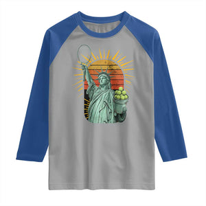 Funny Statue Of Liberty Tennis Player Raglan Shirt Patriotic Sports Lover TS12 Sport Gray Royal Print Your Wear