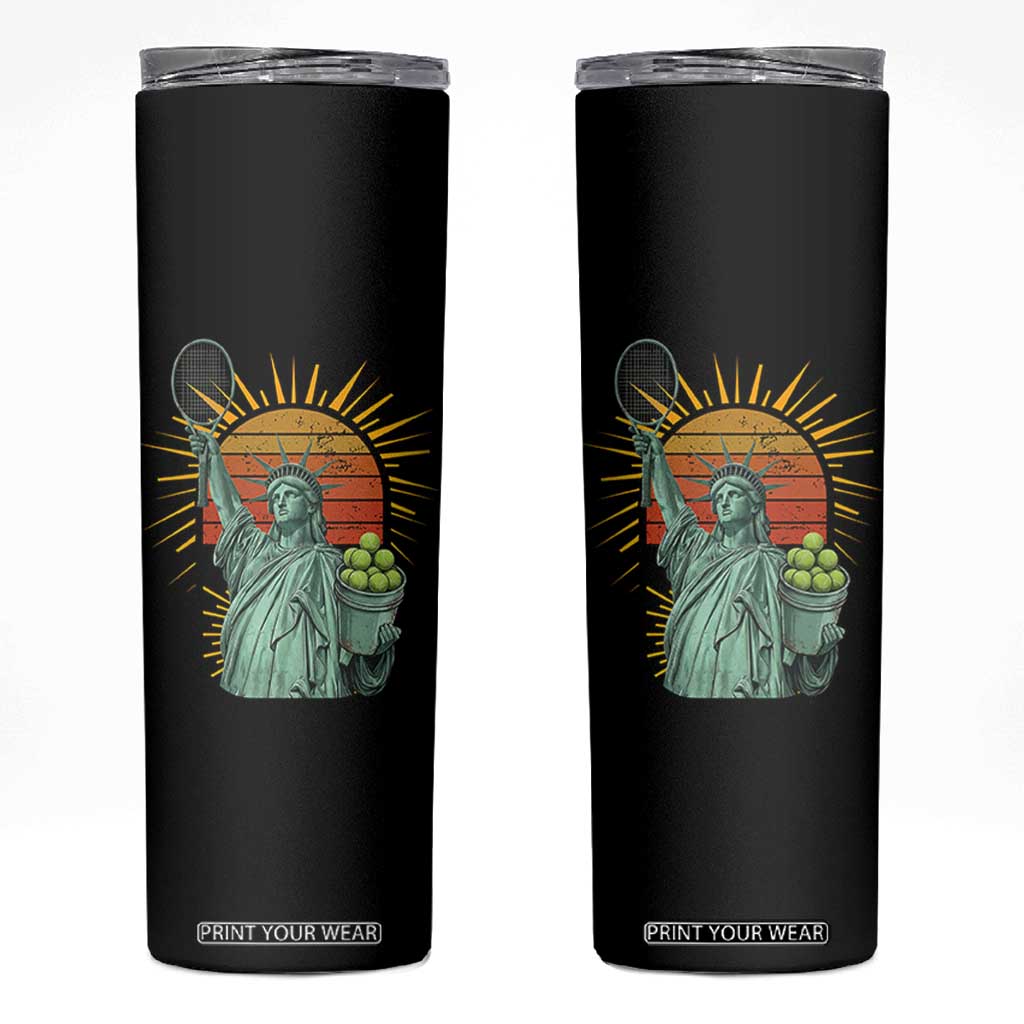 Funny Statue Of Liberty Tennis Player Skinny Tumbler Patriotic Sports Lover TS12 Black Print Your Wear