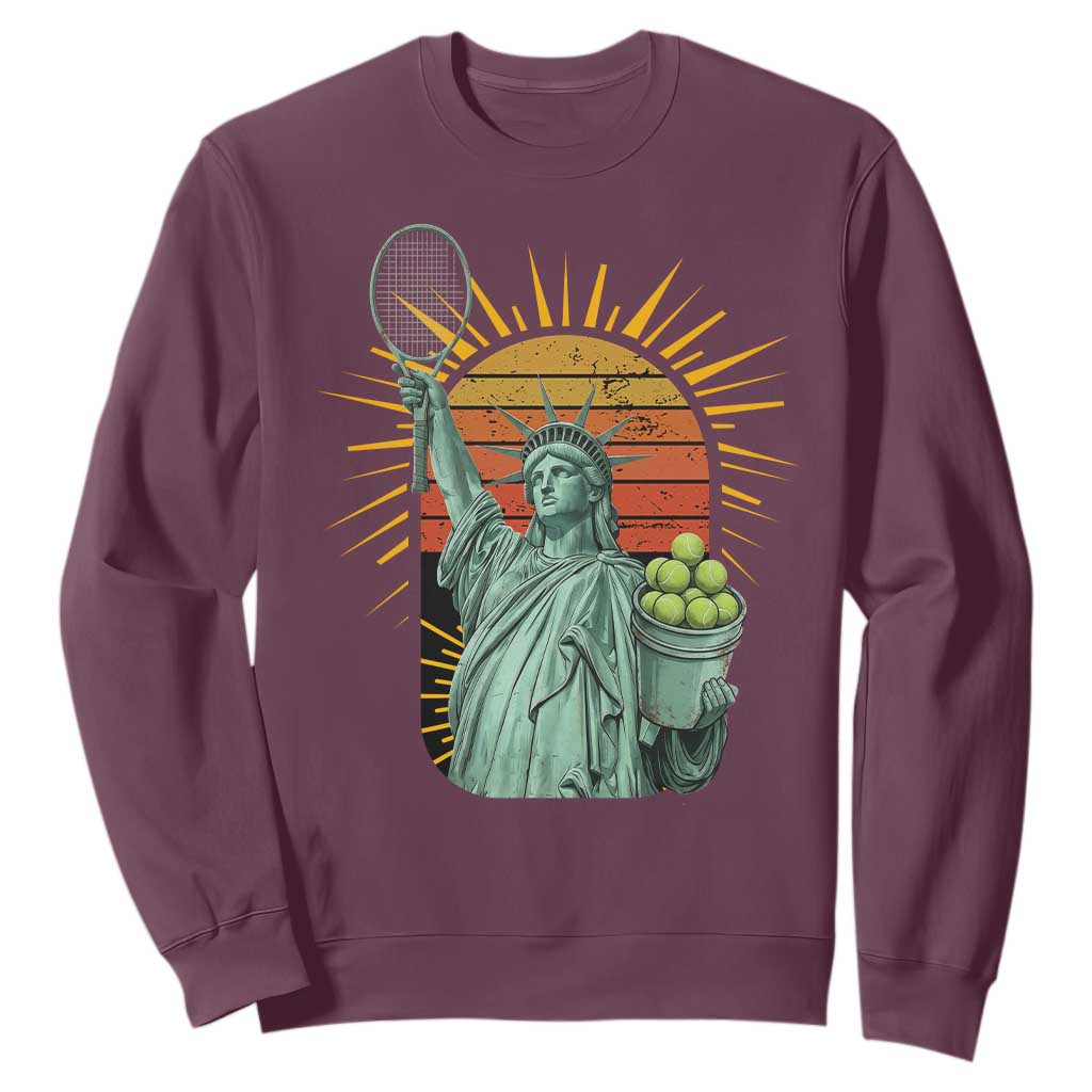 Funny Statue Of Liberty Tennis Player Sweatshirt Patriotic Sports Lover TS12 Maroon Print Your Wear
