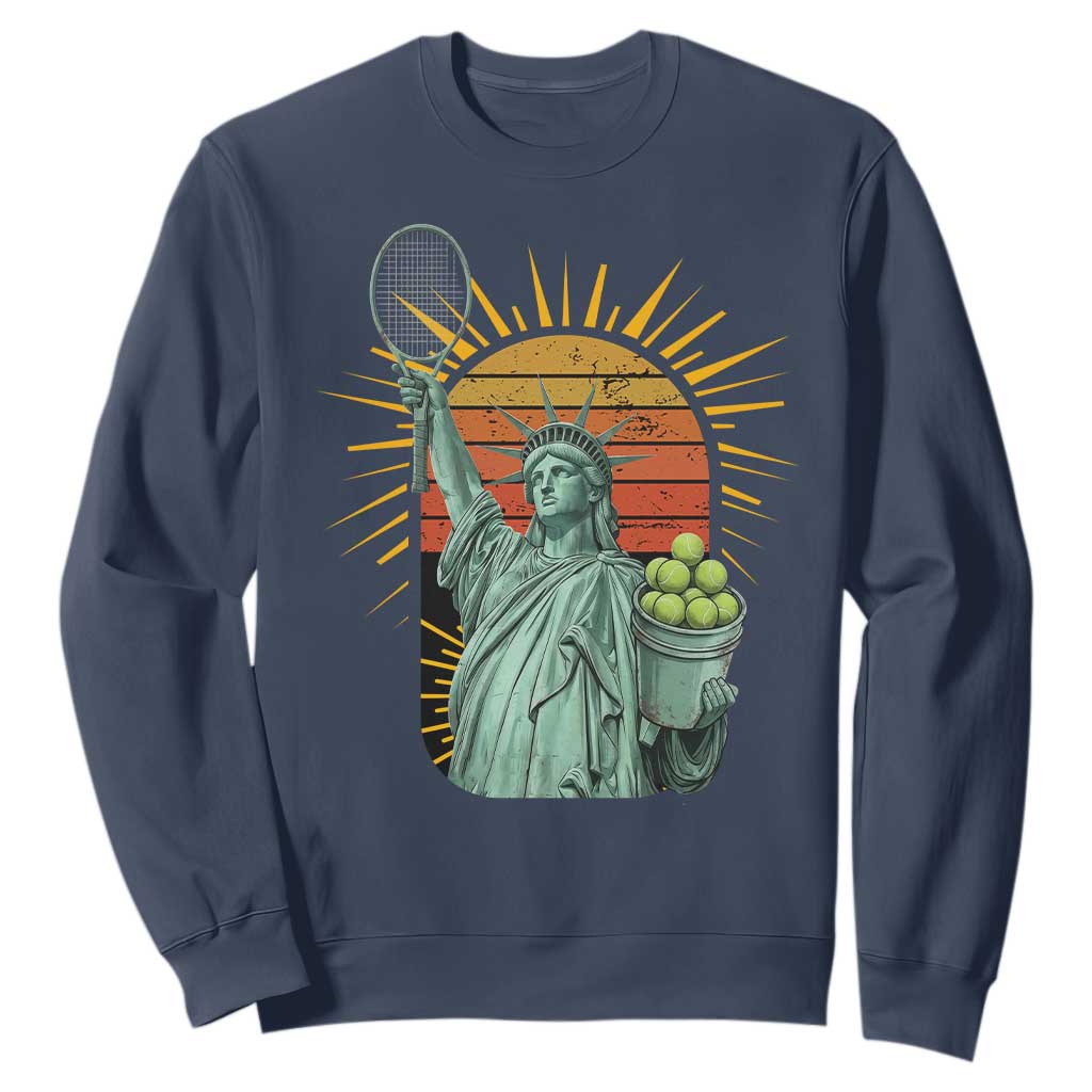 Funny Statue Of Liberty Tennis Player Sweatshirt Patriotic Sports Lover TS12 Navy Print Your Wear