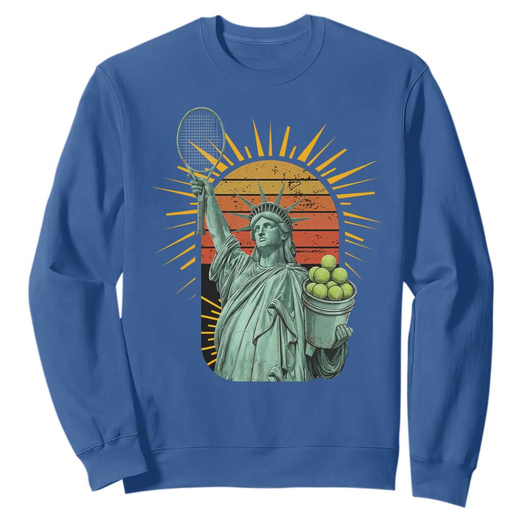 Funny Statue Of Liberty Tennis Player Sweatshirt Patriotic Sports Lover TS12 Royal Blue Print Your Wear