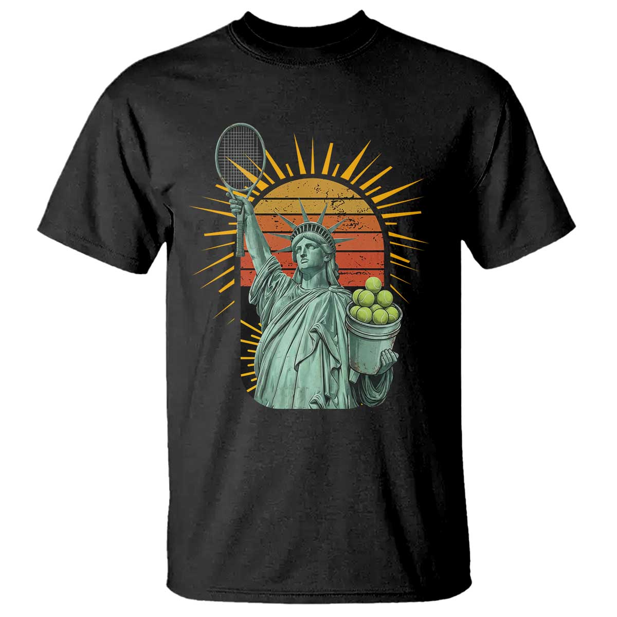 Funny Statue Of Liberty Tennis Player T Shirt Patriotic Sports Lover TS12 Black Print Your Wear