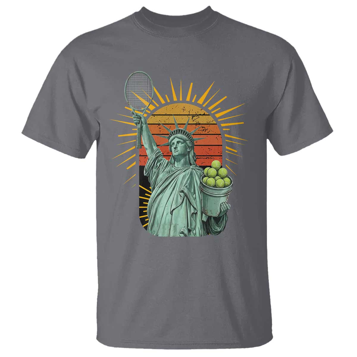 Funny Statue Of Liberty Tennis Player T Shirt Patriotic Sports Lover TS12 Charcoal Print Your Wear