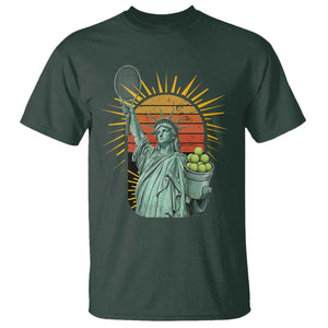 Funny Statue Of Liberty Tennis Player T Shirt Patriotic Sports Lover TS12 Dark Forest Green Print Your Wear