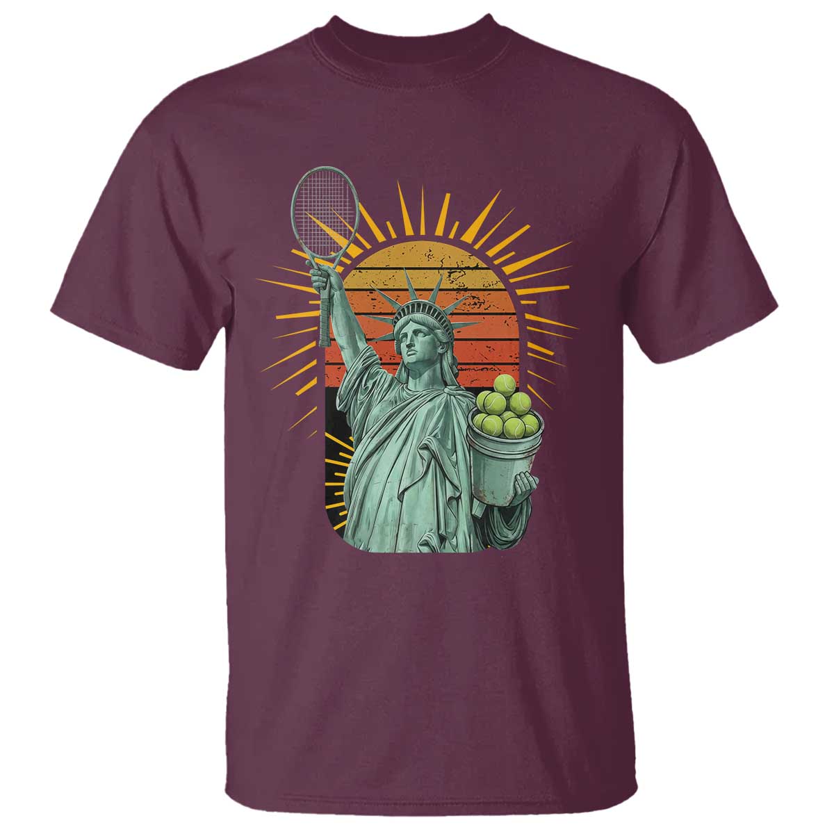 Funny Statue Of Liberty Tennis Player T Shirt Patriotic Sports Lover TS12 Maroon Print Your Wear