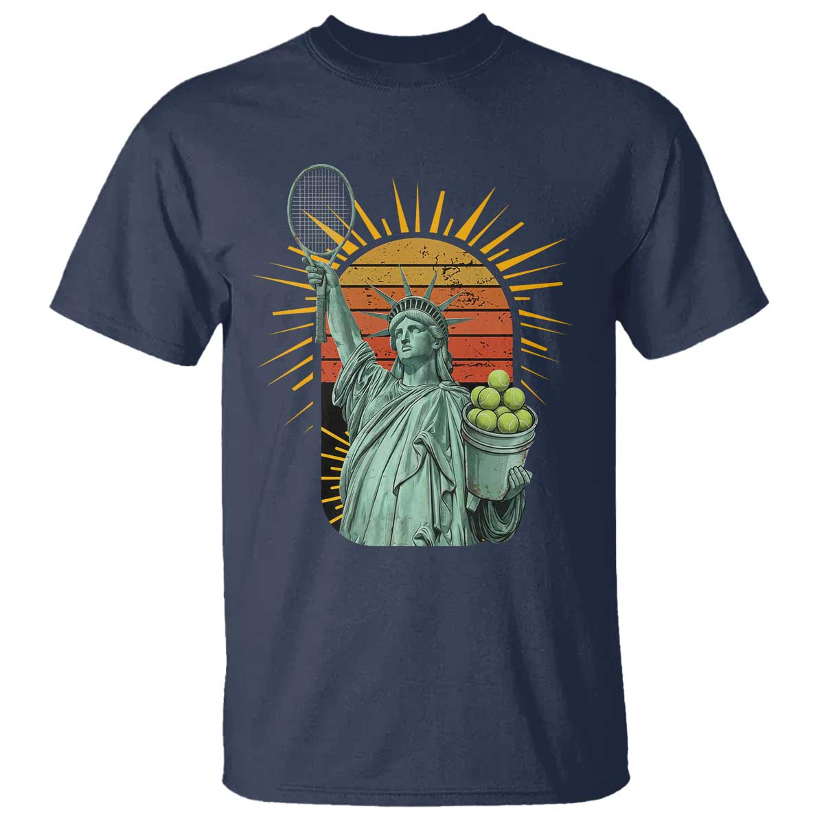 Funny Statue Of Liberty Tennis Player T Shirt Patriotic Sports Lover TS12 Navy Print Your Wear