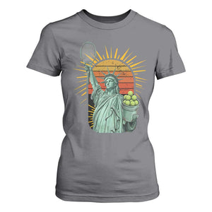 Funny Statue Of Liberty Tennis Player T Shirt For Women Patriotic Sports Lover TS12 Charcoal Print Your Wear