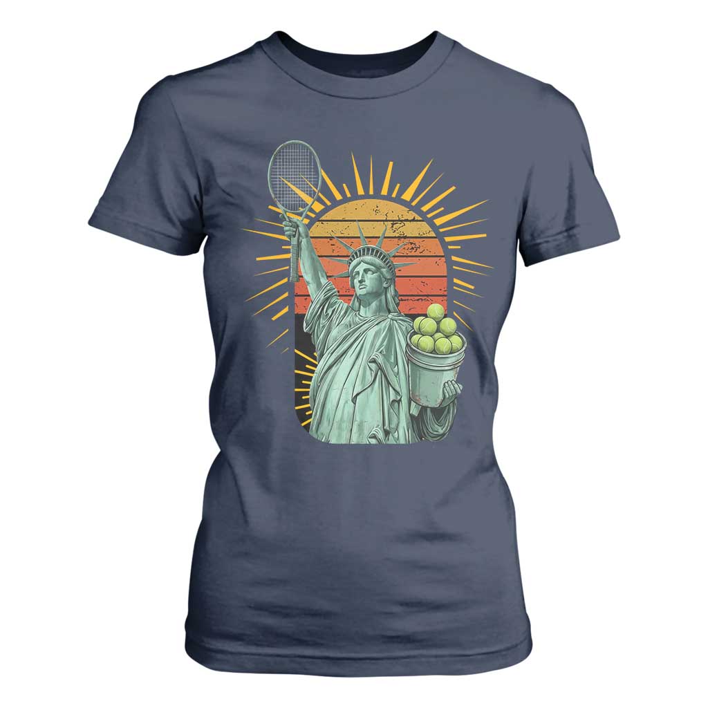 Funny Statue Of Liberty Tennis Player T Shirt For Women Patriotic Sports Lover TS12 Navy Print Your Wear