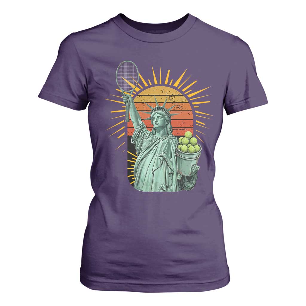 Funny Statue Of Liberty Tennis Player T Shirt For Women Patriotic Sports Lover TS12 Purple Print Your Wear