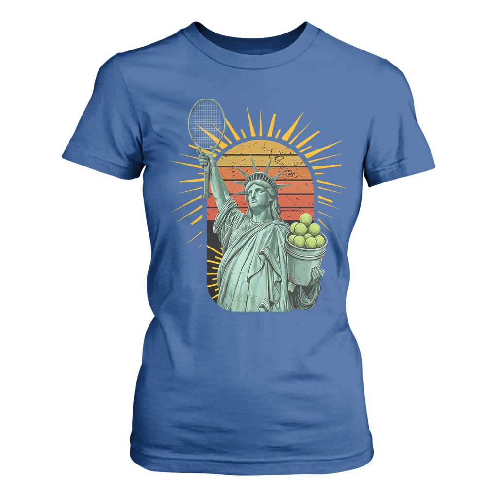 Funny Statue Of Liberty Tennis Player T Shirt For Women Patriotic Sports Lover TS12 Royal Blue Print Your Wear