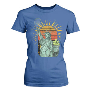 Funny Statue Of Liberty Tennis Player T Shirt For Women Patriotic Sports Lover TS12 Royal Blue Print Your Wear