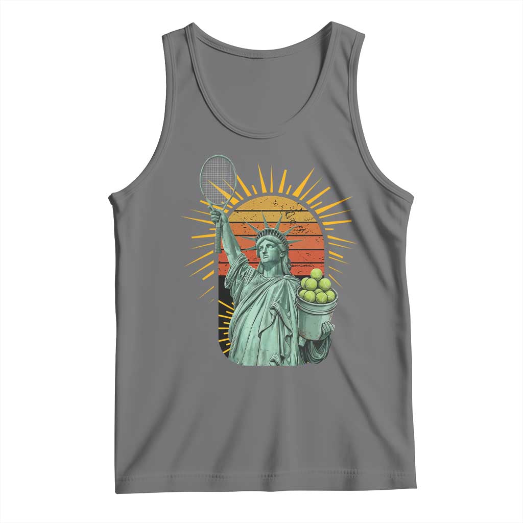 Funny Statue Of Liberty Tennis Player Tank Top Patriotic Sports Lover TS12 Black Heather Print Your Wear