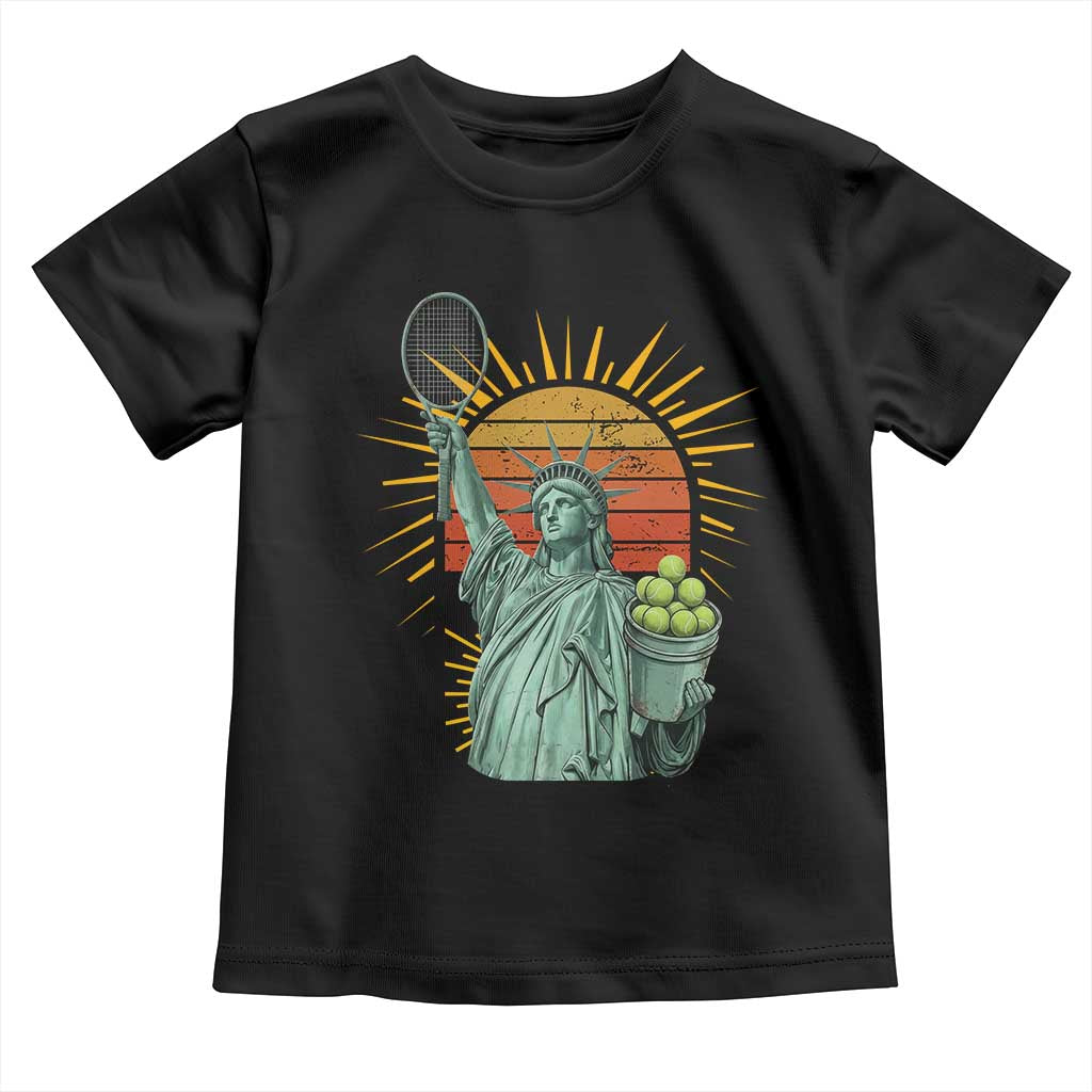 Funny Statue Of Liberty Tennis Player Toddler T Shirt Patriotic Sports Lover TS12 Black Print Your Wear