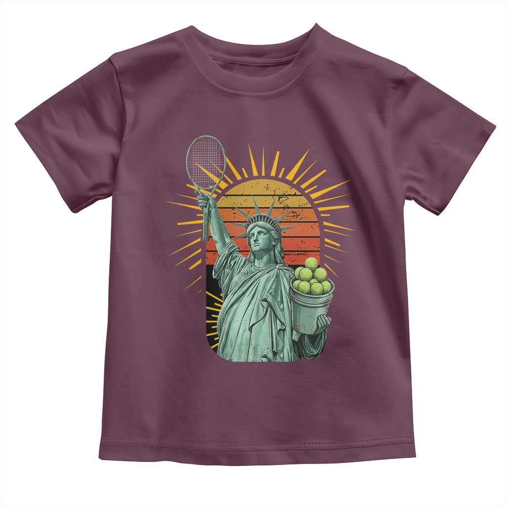 Funny Statue Of Liberty Tennis Player Toddler T Shirt Patriotic Sports Lover TS12 Maroon Print Your Wear